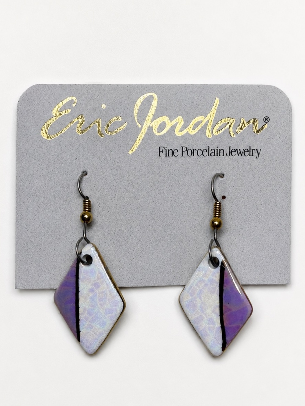 Eric Jordan Vintage Purple Iridescent Porcelain Drop Earrings NWT